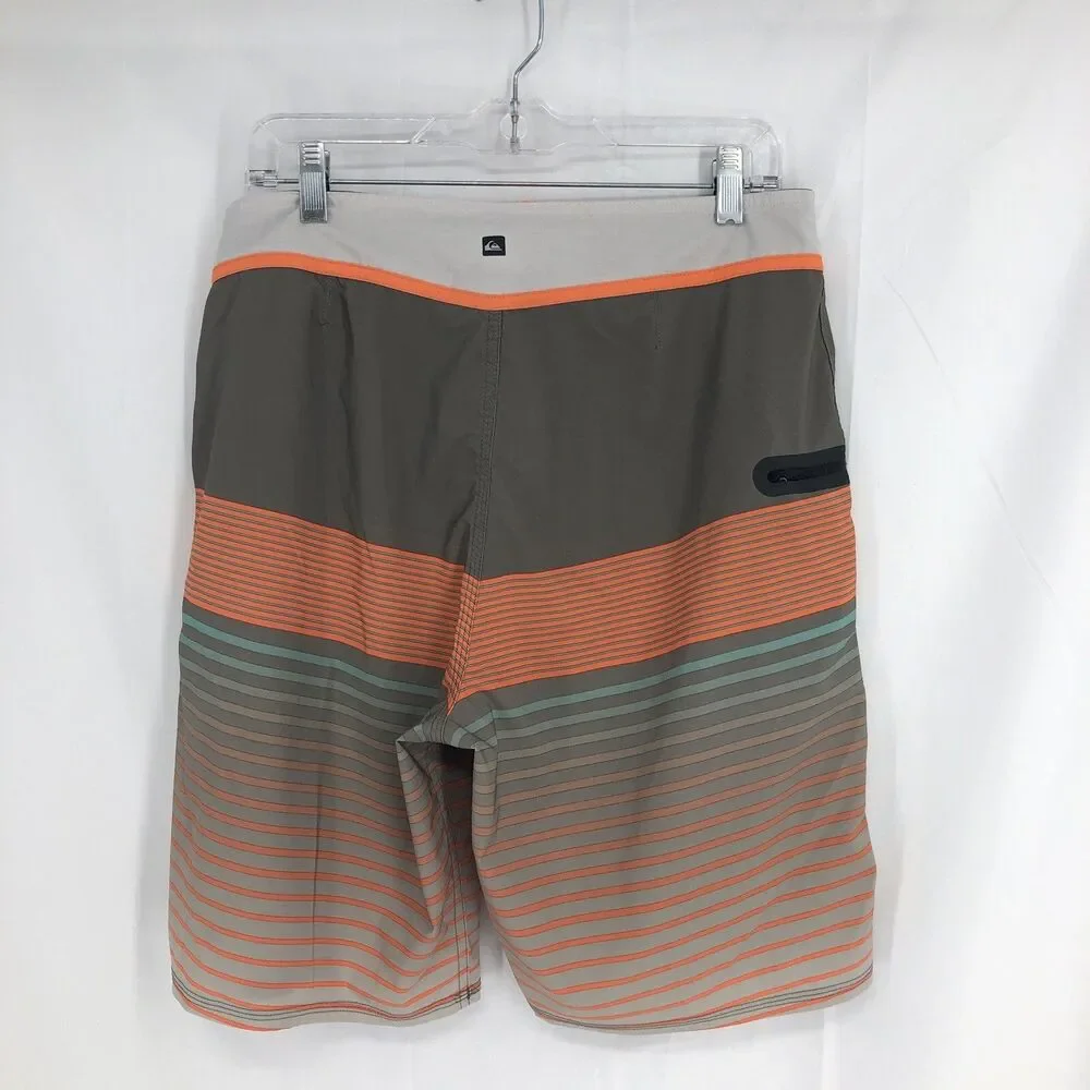Quiksilver Swim Trunks Green Orange Ombre Striped Zip Pocket Board Shorts 34